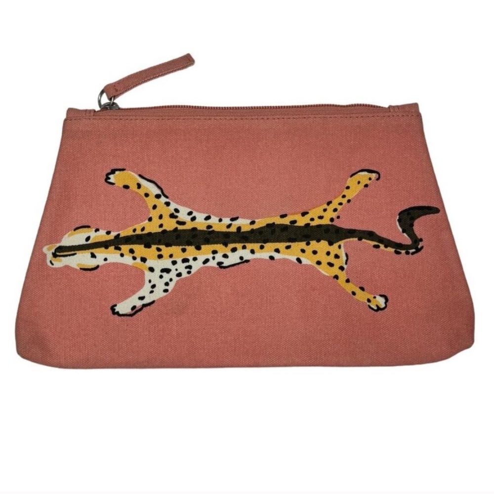 Dana Gibson Pink Leopard Canvas Cosmetic Bag NWOT Preppy Travel Pouch